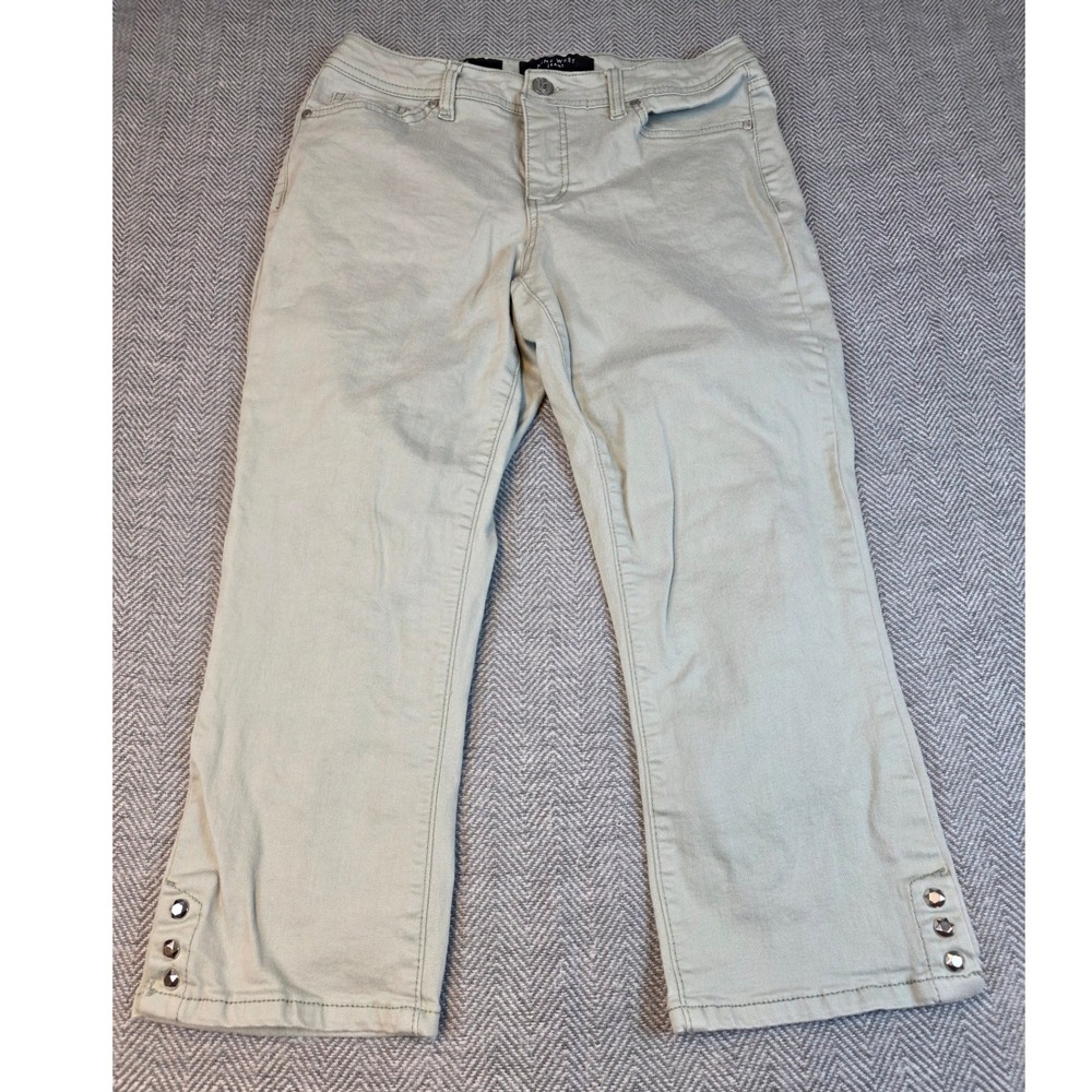 Nine West Jeans Missy Average Sage Green Embellished Crop Pants Size 8
